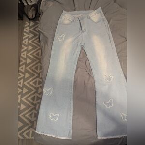 SHEIN Light Blue Butterfly Flare Jeans